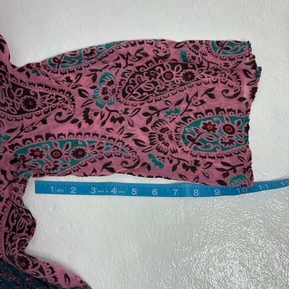 Anthropologie Floreat Valo Velvet Burnout Boho Silk Blend Teal Pink Top S - Picture 6 of 12